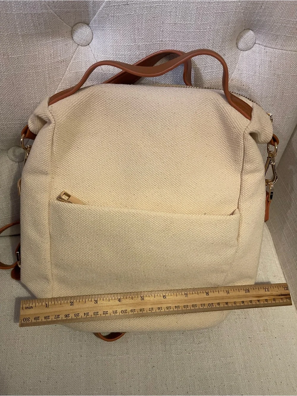 Canvas Cream Backpack with Tan Accent